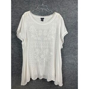 Torrid Embroidered Blouse Women's 3 White Good Boho Eyelet Rayon Top